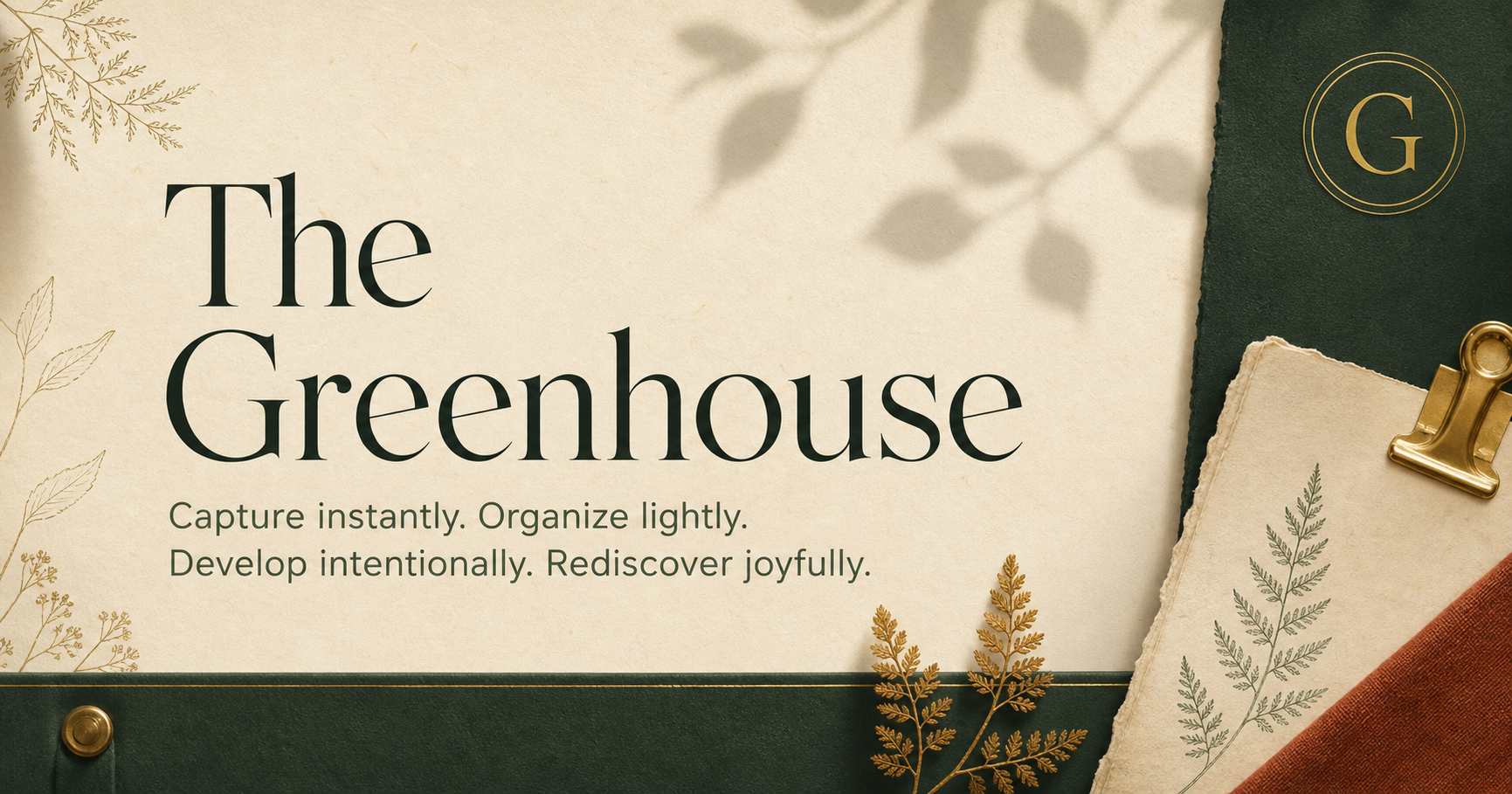 The Greenhouse cover with botanical sketches on cream paper