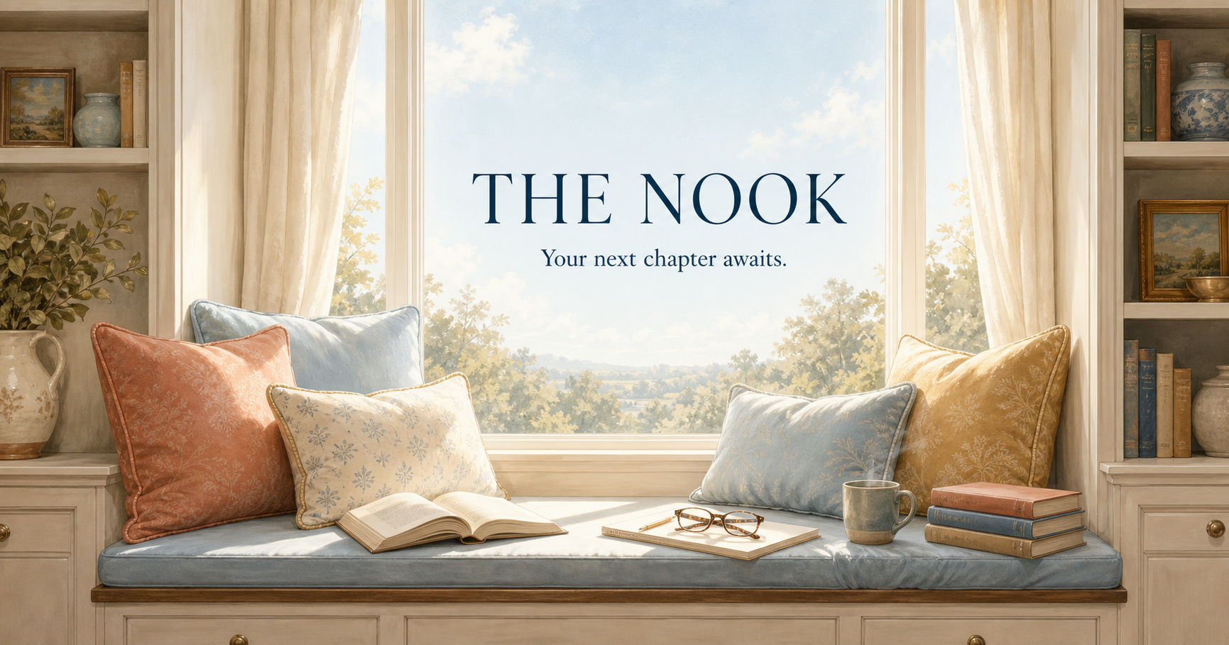 The Nook cover styled as a warm, private reading room