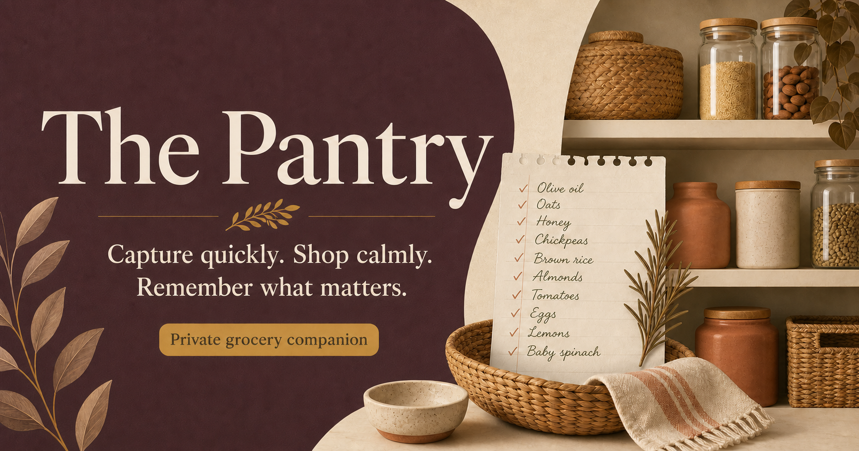 The Pantry cover with a grocery list and warm pantry shelves