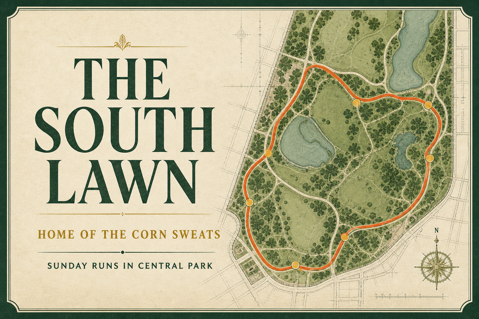 The South Lawn cover with an illustrated Central Park running course